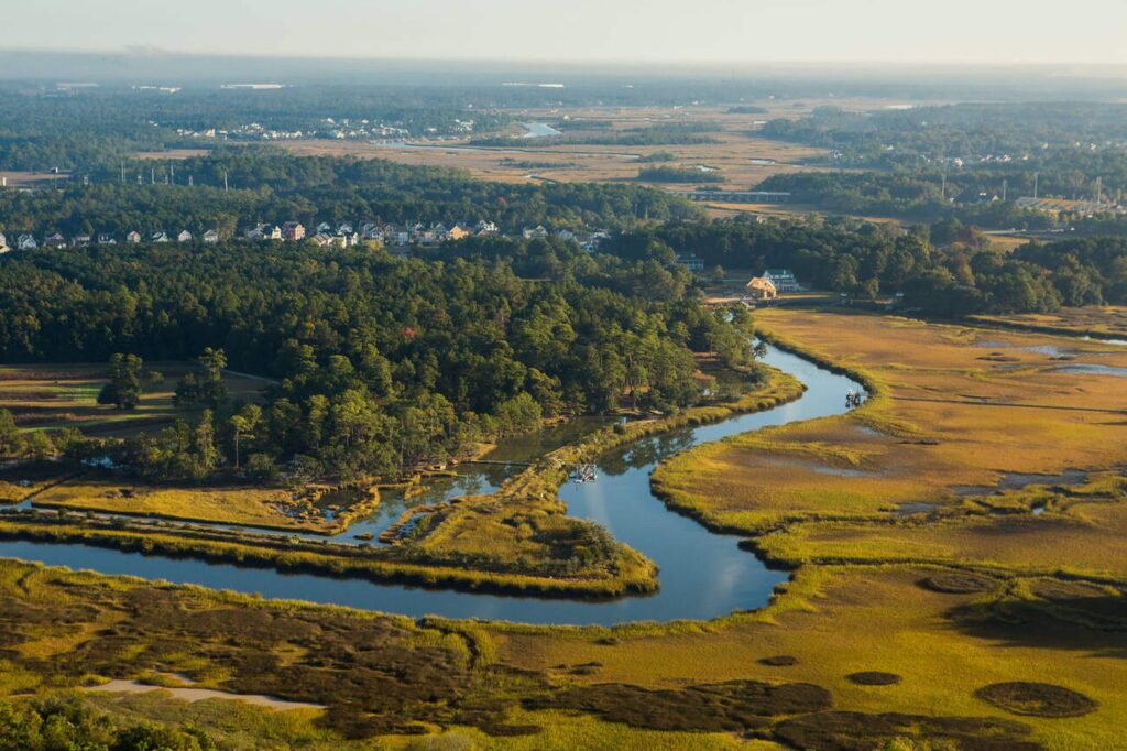 Aerial view of marsh on Daniel Island Charleston, South Carolina